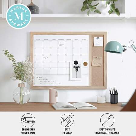 Martha Stewart Everette 24in.x18in. Magnetic Dry Erase Calendar and Crk Board Combo w/Mrkr, Mgnts, and Psh Pns BR-PM-COM-MW4C1-4561-LN-MS